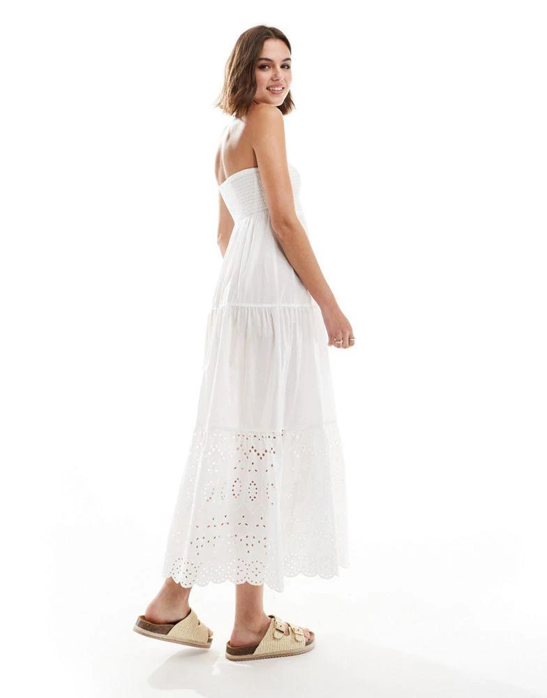 New Look New Look shirred bandeau broderie maxi dress in white 3