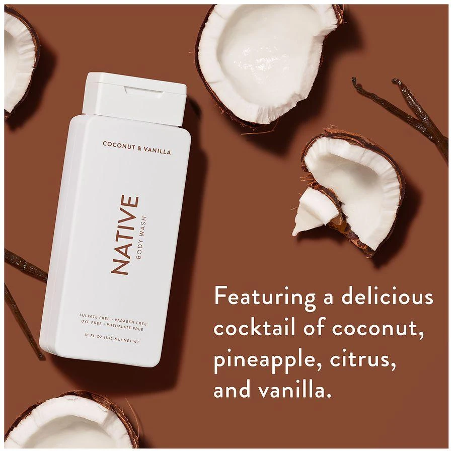 Native Body Wash, Sulfate Free, for Women and Men Coconut & Vanilla 5