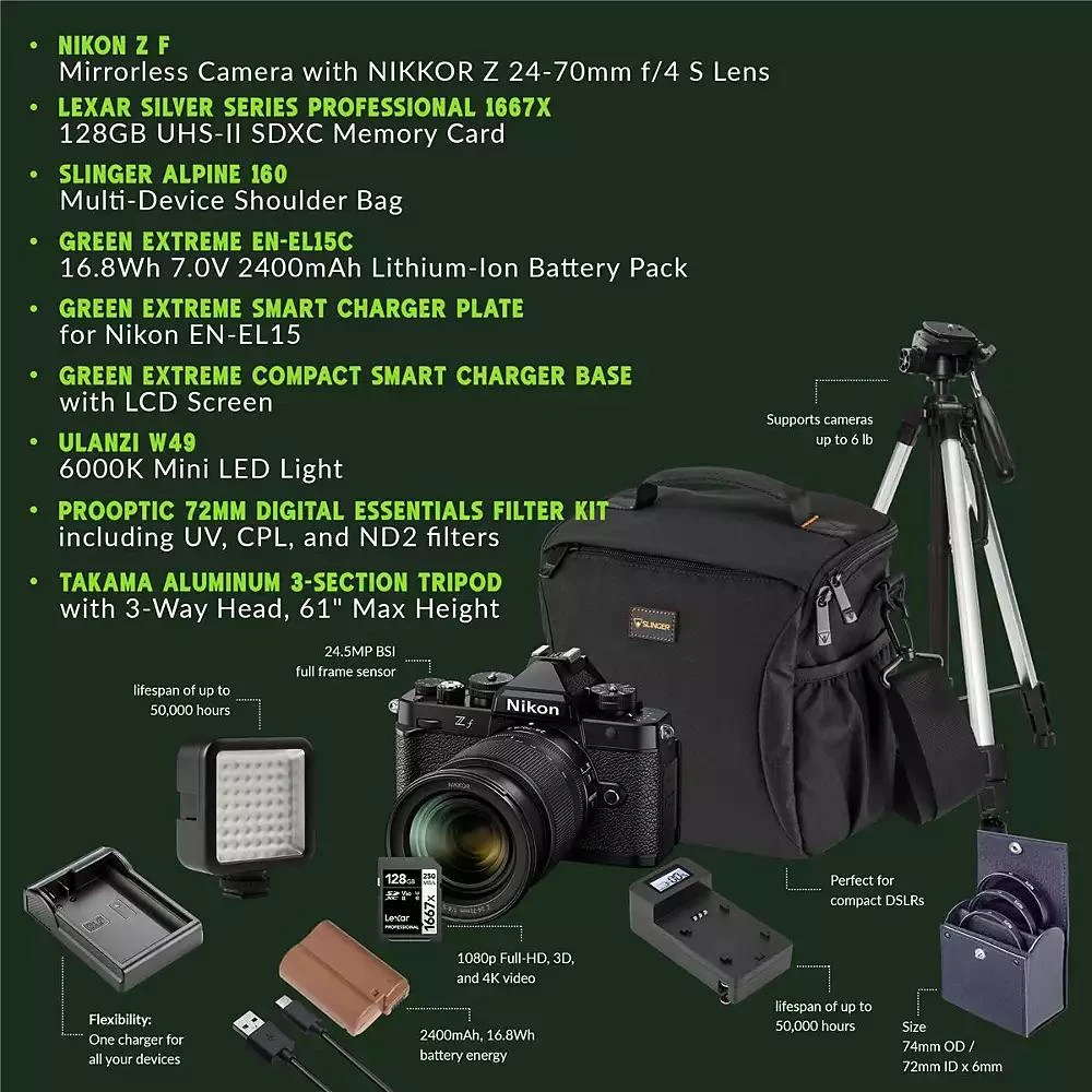 Nikon Z f Mirrorless Camera with NIKKOR Z 24-70mm f/4 S Lens, Bundle with 128GB SDXC Memory Card, EN-EL15c Lithium-Ion Battery and Smart Charger 7