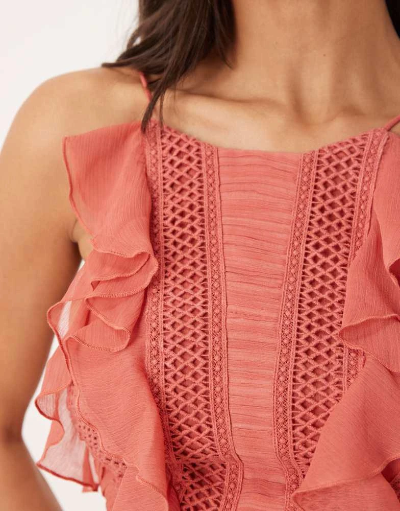 Shop ASOS DESIGN ladder trim ruffle maxi dress in rose on Sale at