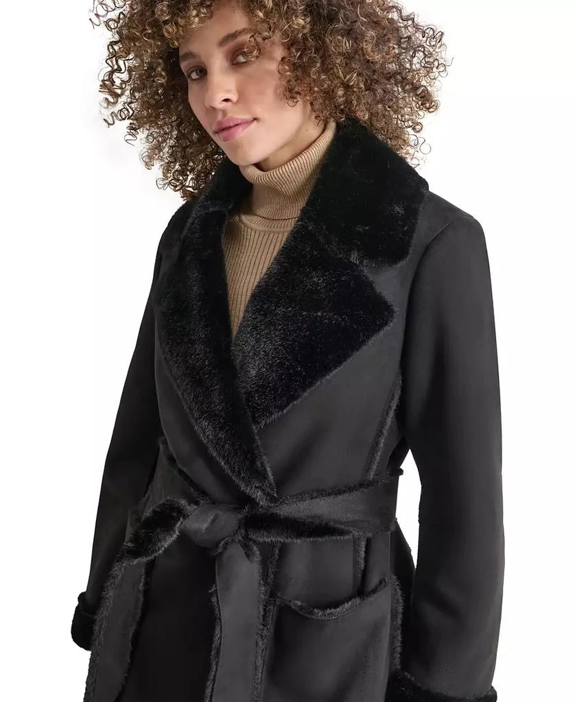 DKNY Women's Belted Notched-Collar Faux-Shearling Coat, Created for Macy's 5