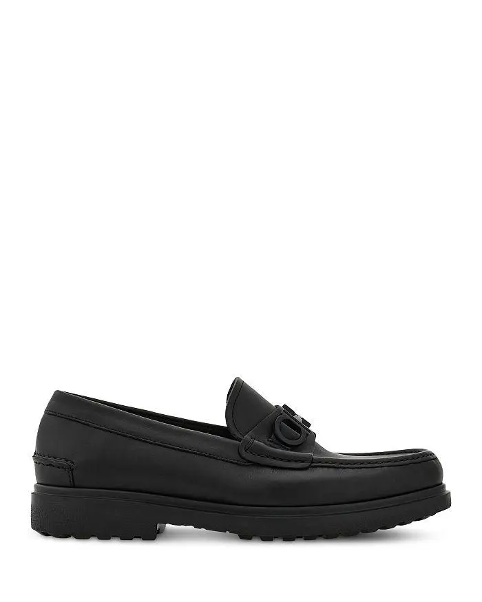NEW in Box Men\'s Salvatore Ferragamo Black Polished Fenice Leather Bit Loafers Salvatore Ferragamo Mens FENICE Black Loafers Silver Gancini  main image 4