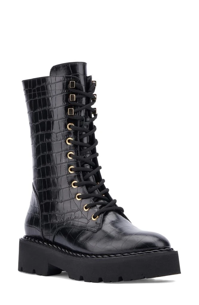 Aquatalia Silvana Croc Embossed Water Repellent Combat Boot 1