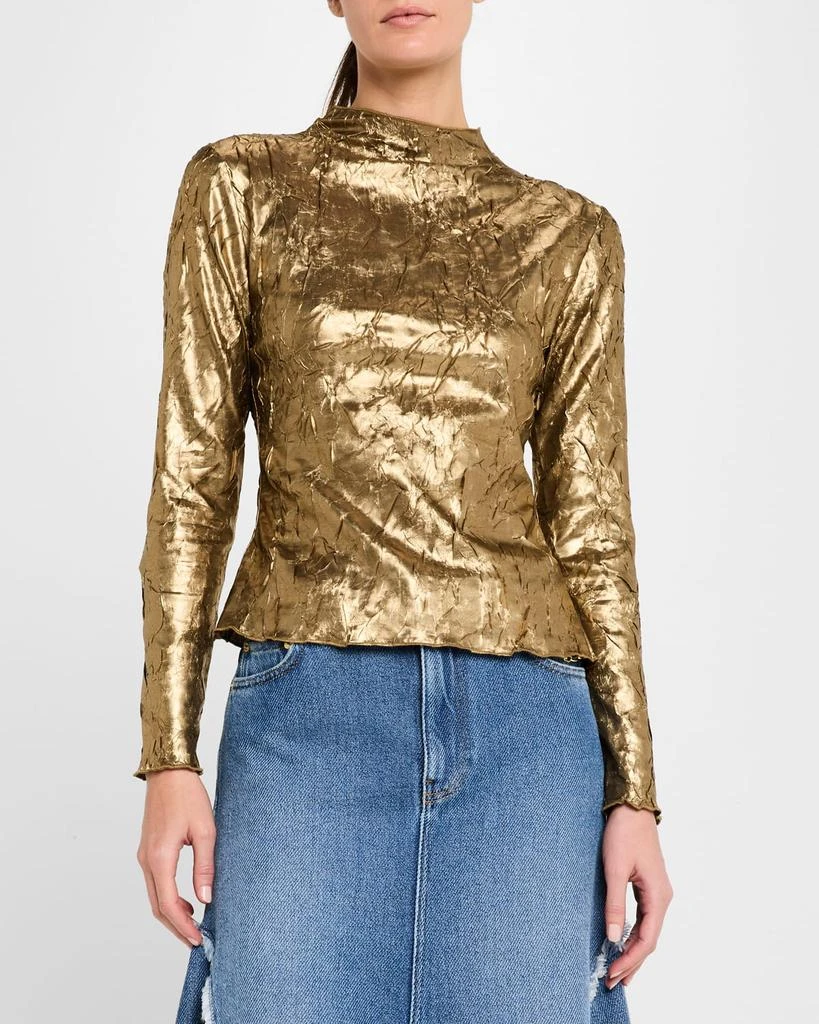 Ganni Metallic Cut-Out Long-Sleeve Top 4