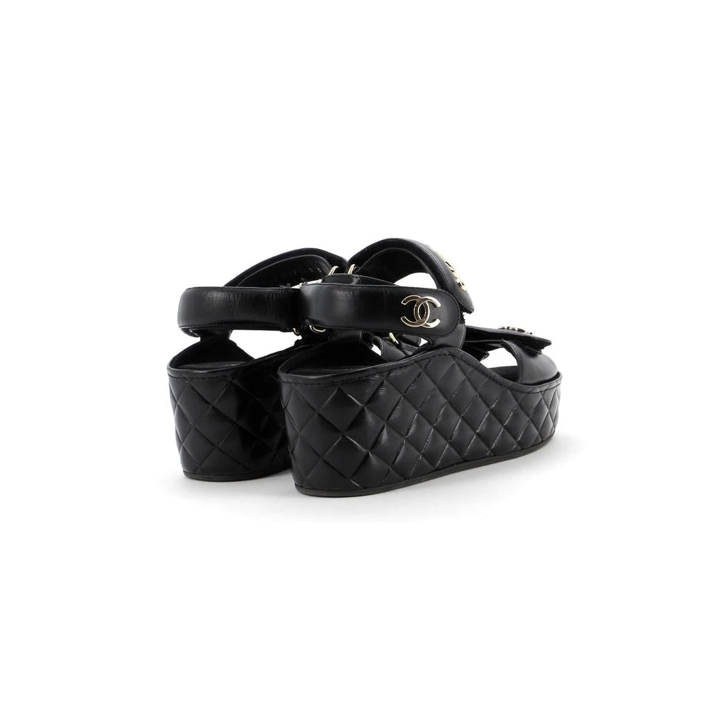 Chanel Women's Logo Velcro Strap Wedge Sandals Quilted Leather 3