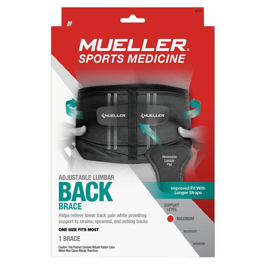 Mueller Sport Care Lumbar Back Brace with Removable Pad One Size 1