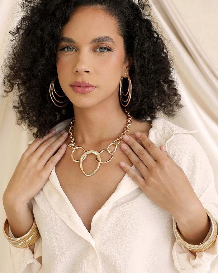 Ettika Jewelry Interlocking Golden Chain Statement Necklace, 15"-19" 9