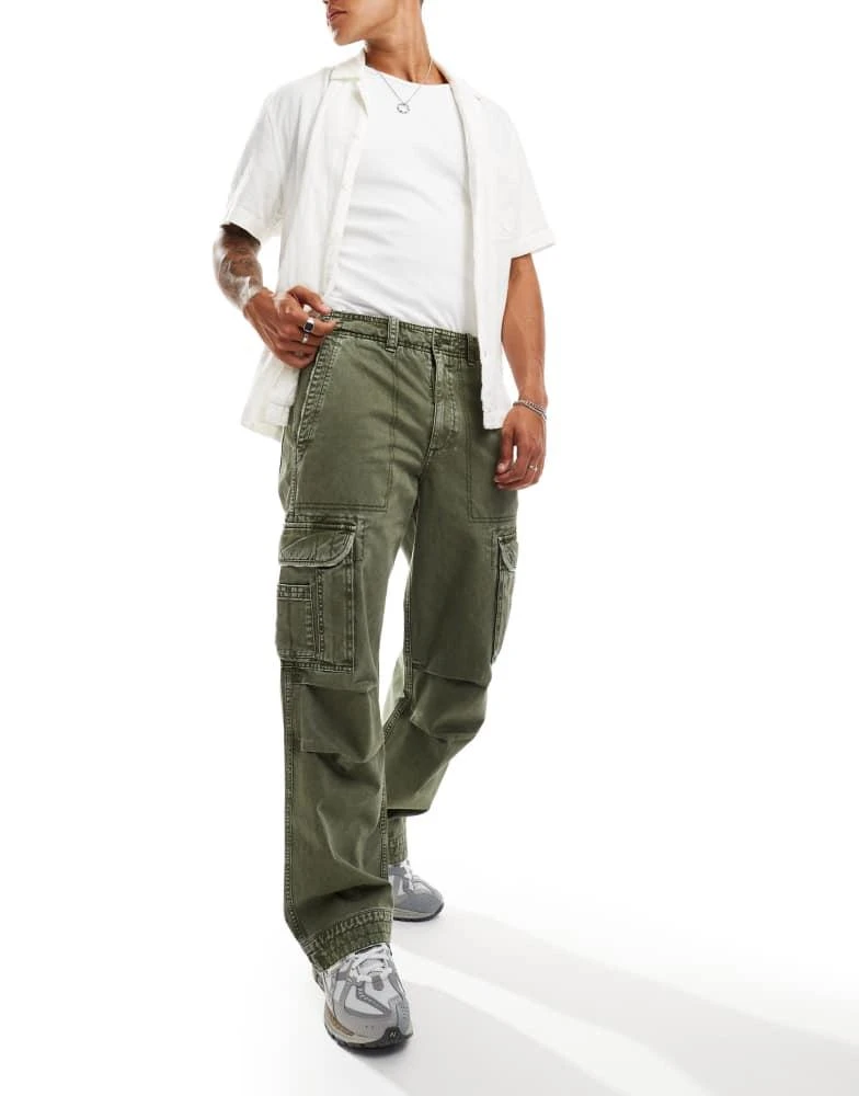 Abercrombie & Fitch Abercrombie & Fitch baggy reissue twill cargo trousers in olive green 1