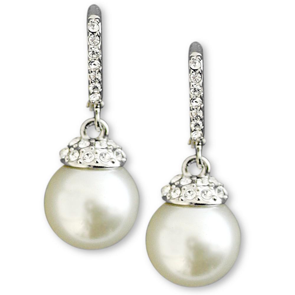 Givenchy Earrings, Crystal Accent and White Glass Pearl