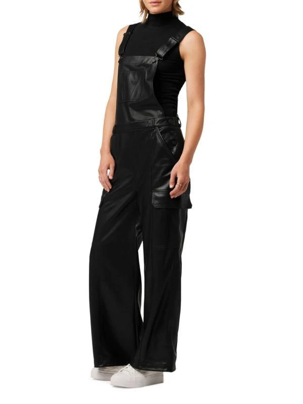 Hudson Utility Wide Leg Faux Leather Overalls 3