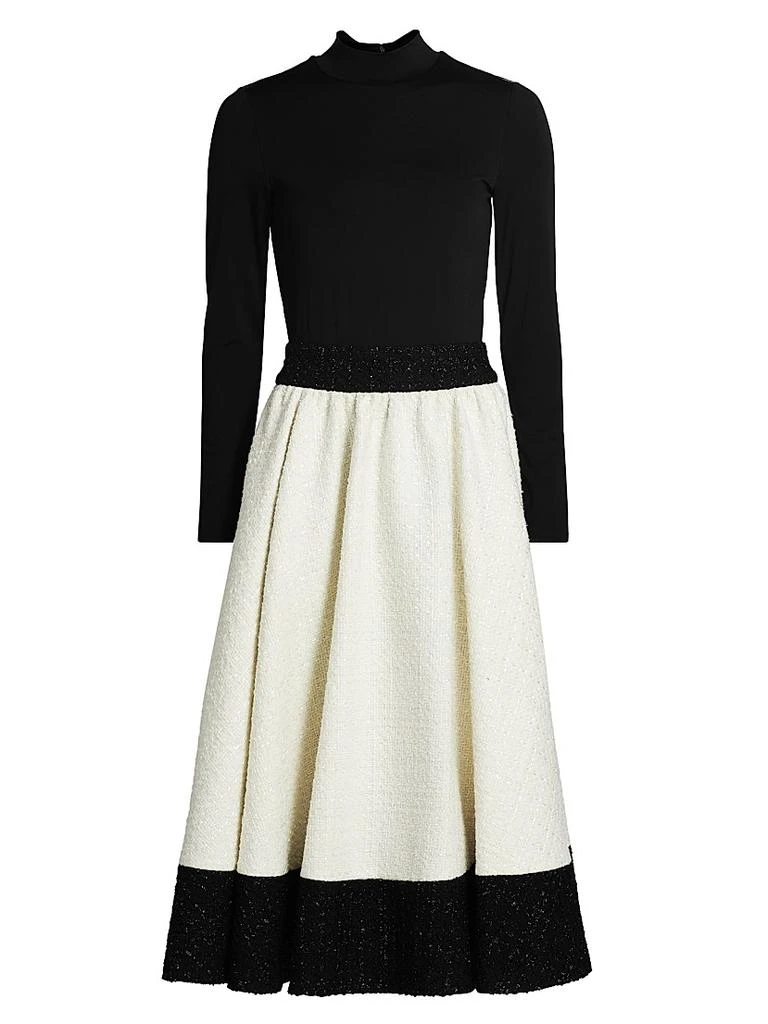 green emerald velvet dress alice + olivia Women's Chara Turtleneck Long Sleeve Full Flare Midi Dress,  Off White/Black, 14 at Amazon Women's Clothing store main image 0