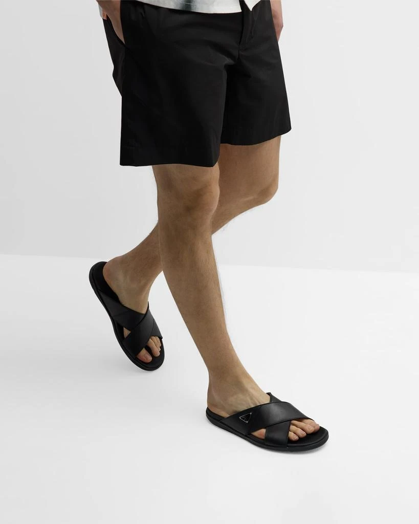 Prada Men's Leather Crisscross Slide Sandals 2