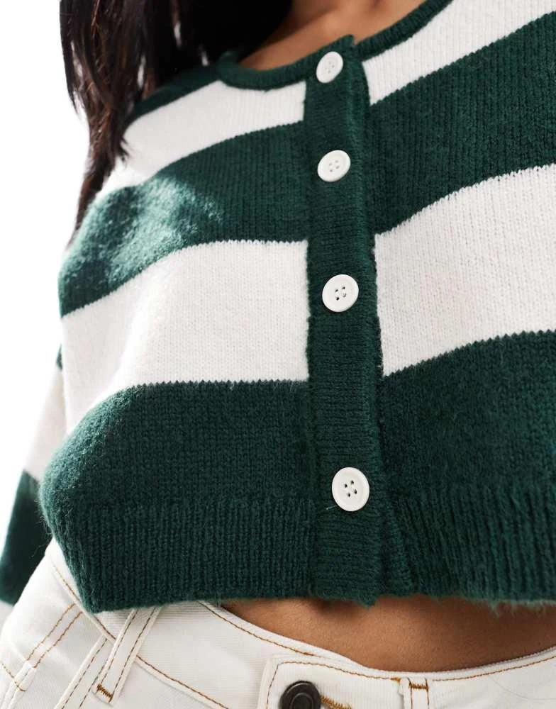 PacSun Pacsun olive boxy cropped striped cardigan in off-white and green 4