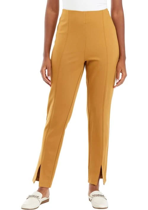 Wonderly Womens High Rise Split Hem Straight Ponte Pants 1