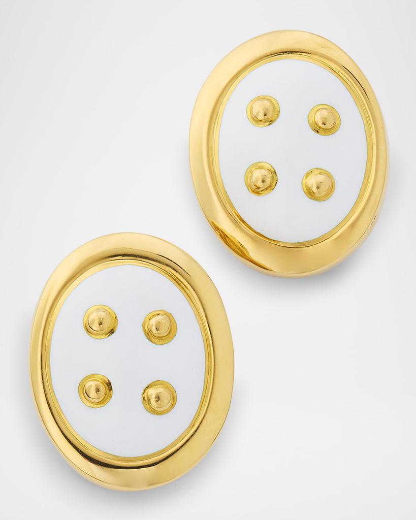 NM Estate Estate A Clunn 18K Yellow Gold White Enamel Off-Set Framed Clip-On Earrings