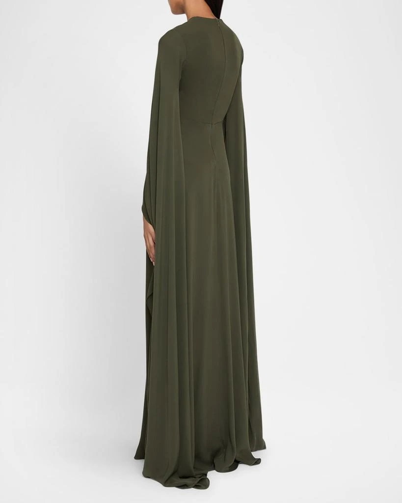 Elie Saab Plunging Crystal Cape-Sleeve Silk Gown 3