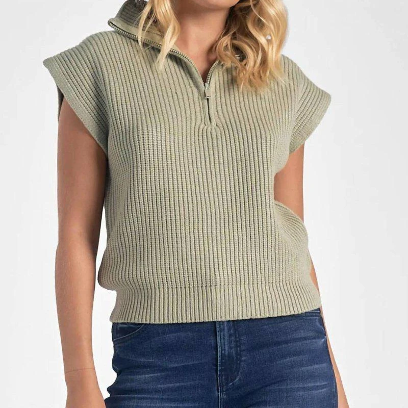Elan Sleeveless 3/4 Zip Sweater In Sage 1