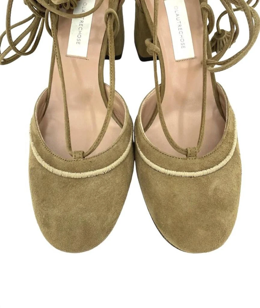 L'AUTRE CHOSE L'Autre Chose - Women's Camel Suede Leather Tasseled Ankle Wrap Heels 6
