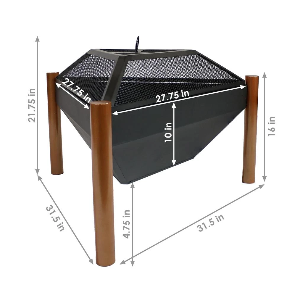 Sunnydaze Outdoor Camping or Backyard Steel Triangle Fire Pit with Wood Grate, Log Poker, and Spark Screen - 31" - Copper Finish 5