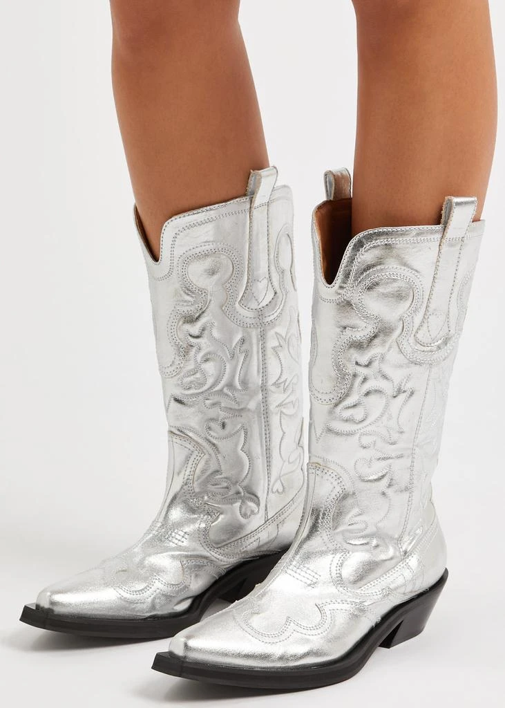 Ganni 50 metallic faux leather cowboy boots 5