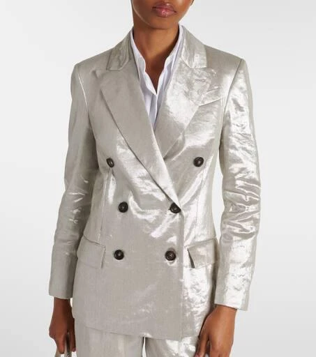 Brunello Cucinelli Double-breasted metallic linen-blend blazer 4
