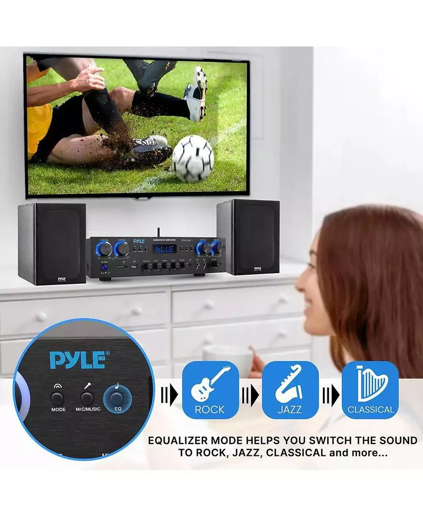 Pyle Wireless Bluetooth Streaming Stereo Amplifier Receiver With FM Radio, MP3/USB/SD/AUX Playback, 800 Watt 8