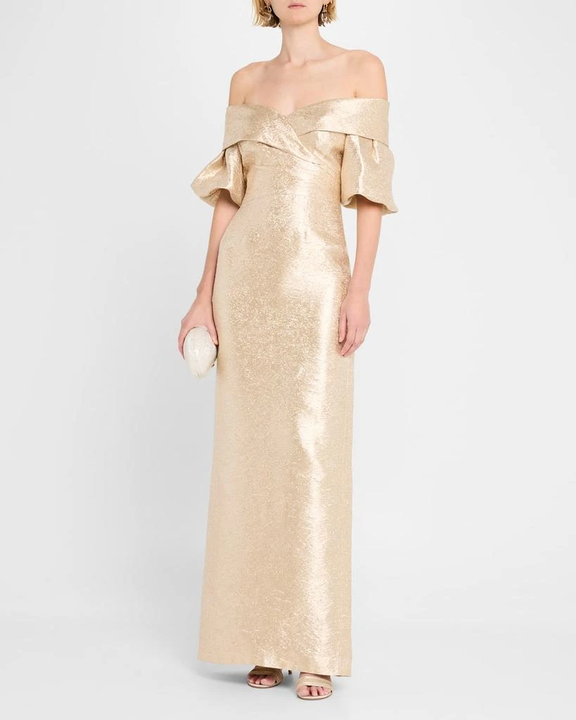 Teri Jon Off-Shoulder Metallic Jacquard Column Gown 2
