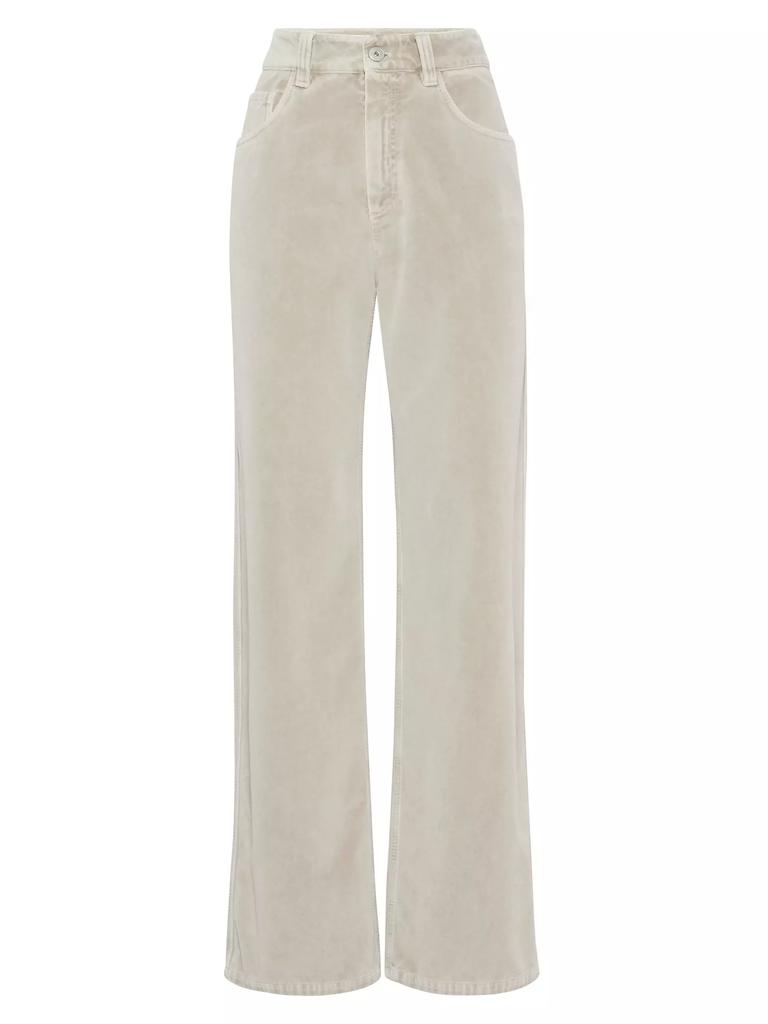 Brunello Cucinelli Garment Dyed Cotton Velvet Loose Trousers