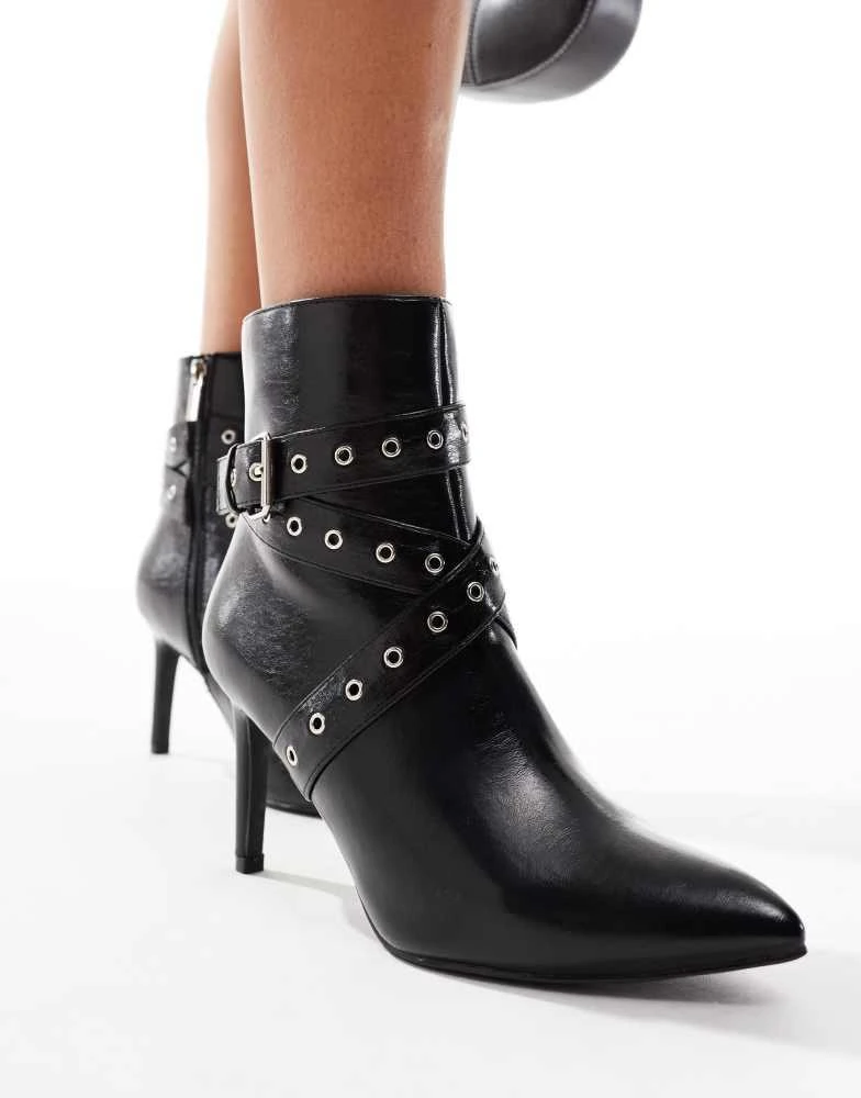 New Look New Look studded strap heeled ankle boot in black 1