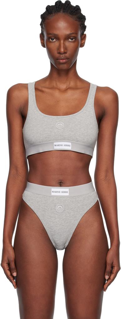 MARINE SERRE Gray Moon Logo Stretched Jersey Sport Bra