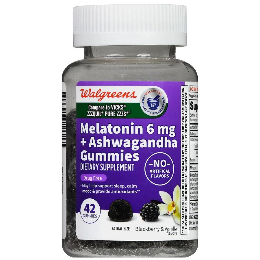 Walgreens Melatonin + Ashwagandha Gummies Blackberry & Vanilla 2