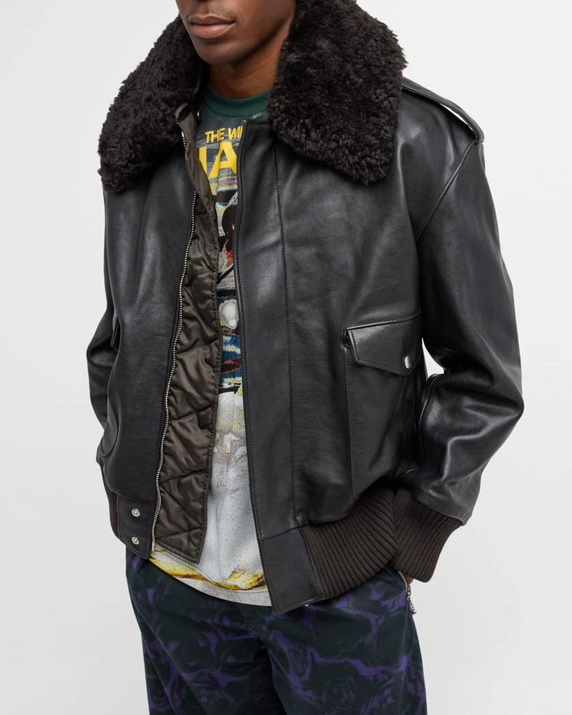 Burberry Men's Leather Shearling-Collar Aviator Jacket 6