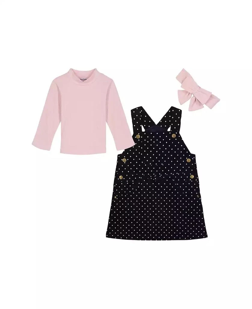 Blueberi Boulevard Baby Girls Pink Long Sleeve Top, Headband and Polka-Dot Ribbed Jumper Set 1