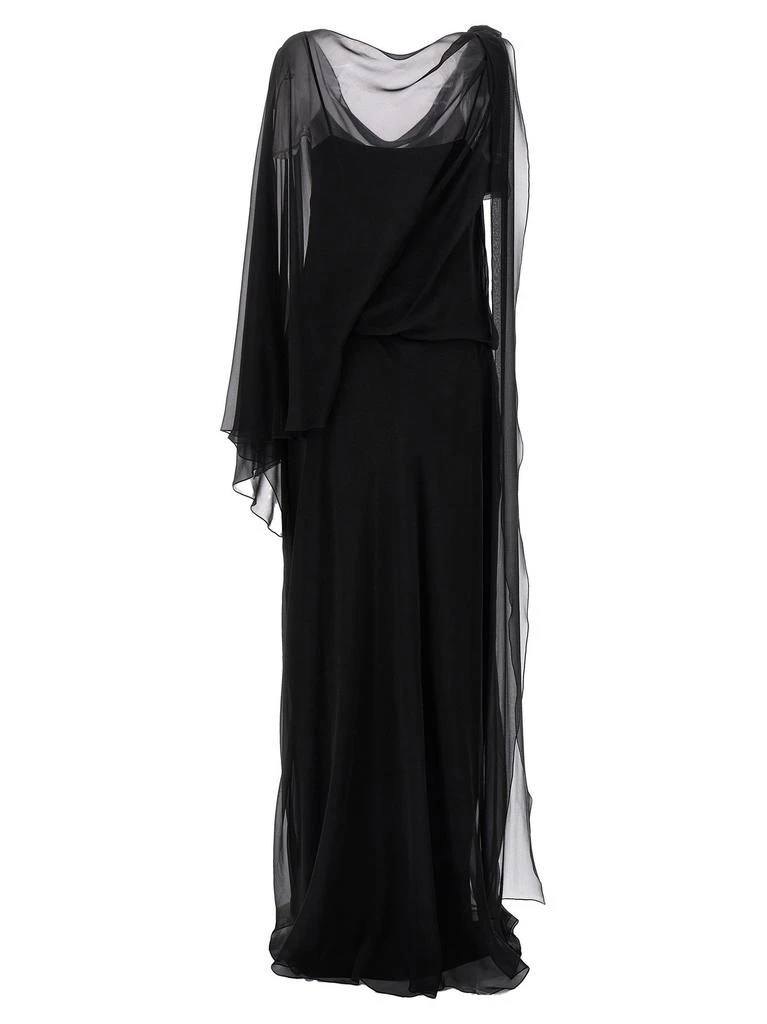 alberta ferretti chiffon dress Alberta Ferretti Chiffon Cape Gown | Black