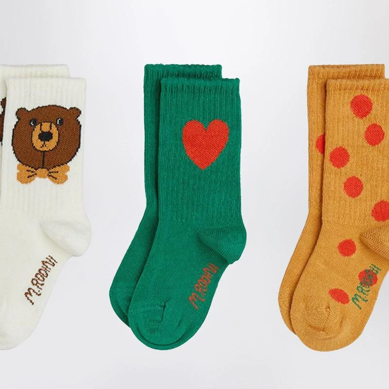 Mini Rodini Three socks with bear, heart and polka-dot patterns 2