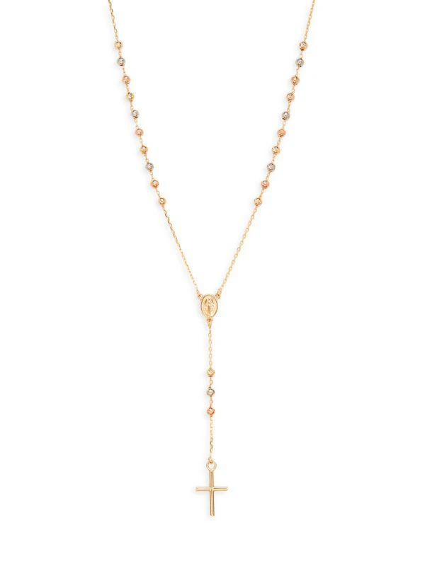 Saks Fifth Avenue Tri Tone 14K Gold Rosary Lariat Necklace 1