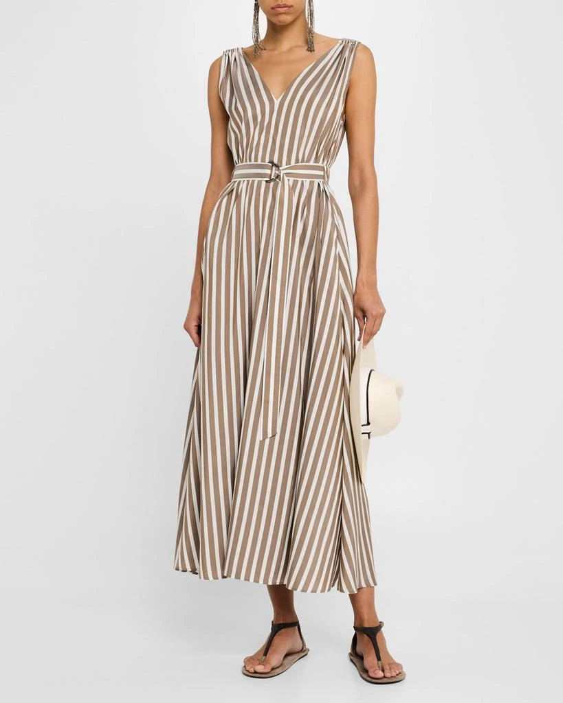 Brunello Cucinelli Striped Sleeveless Monili-Shoulder Belted Midi Dress 4