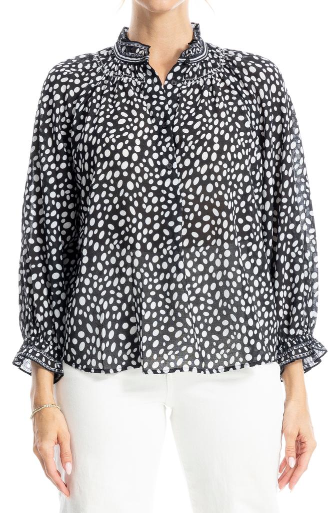 Max Studio Ruffle Collar Puff Shoulder Top