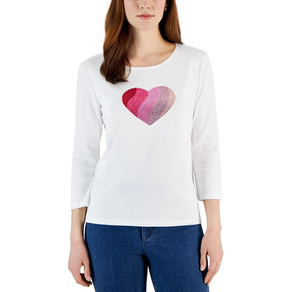 Karen Scott Women's Gem Heart Graphic Pullover Top, Created for Macy's 1