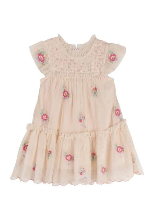 Rare Editions Editions Girls 4 6X Allover Embroidered Mesh Dress With Smocking And Tiers 1