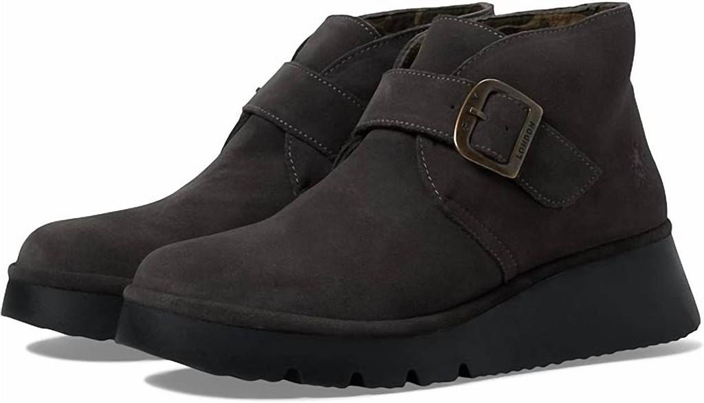 FLY London Women's Leather Wedge Ankle Boot In Diesel Fuel