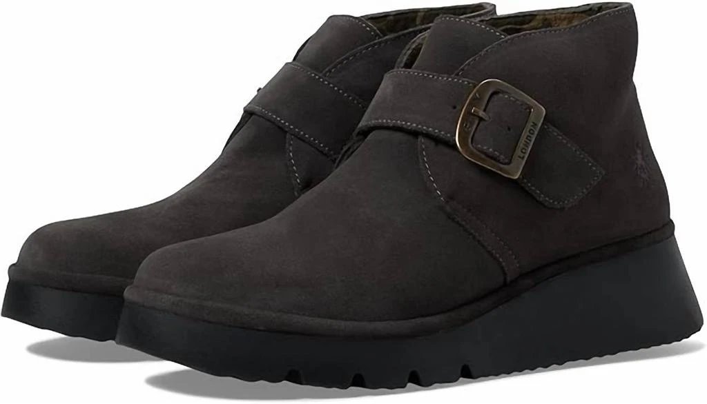 FLY London Women's Leather Wedge Ankle Boot In Diesel Fuel 1