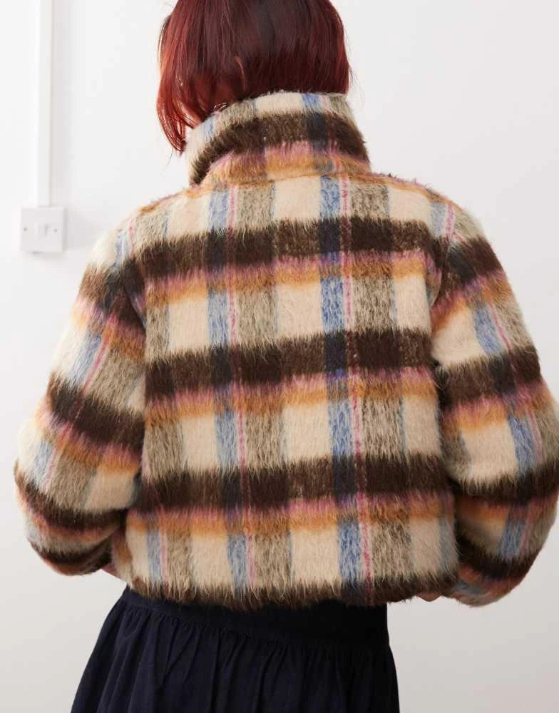 Monki Monki reversible padded jacket in hairy brown check 4