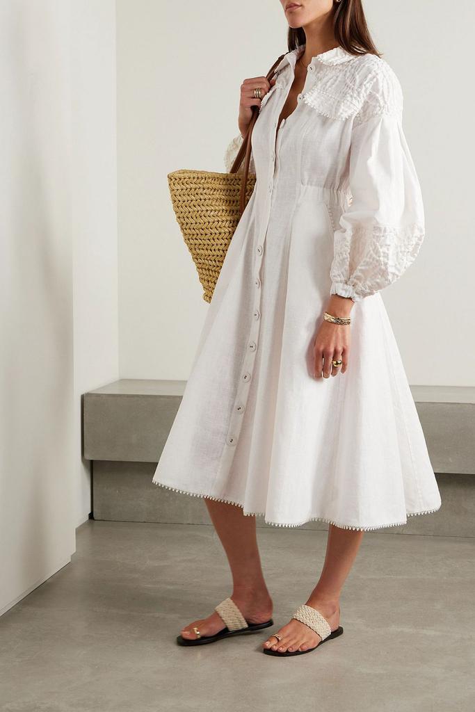 Charo Ruiz Ibiza Dubya cloqué-trimmed ramie-blend midi shirt dress