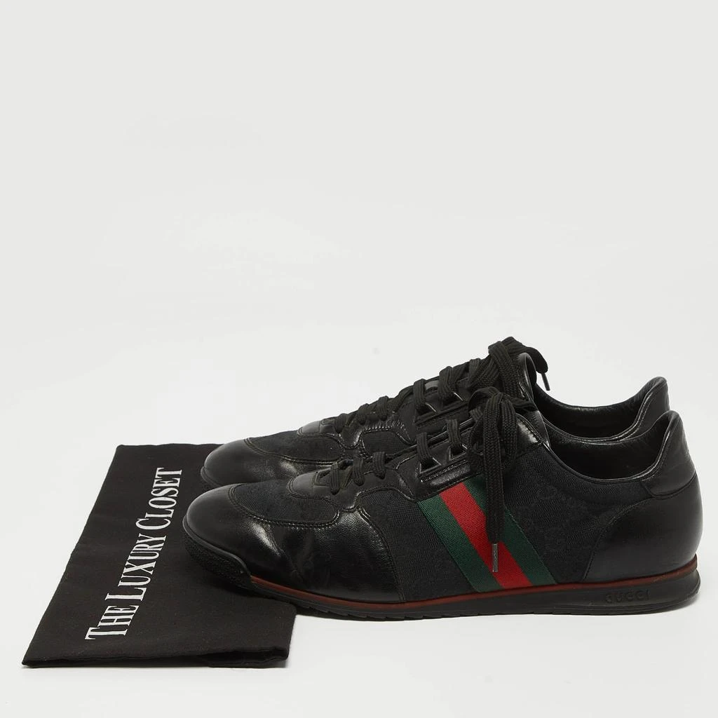 Gucci Gucci Black Leather and GG Canvas Web Low Top Sneakers Size 44.5 9