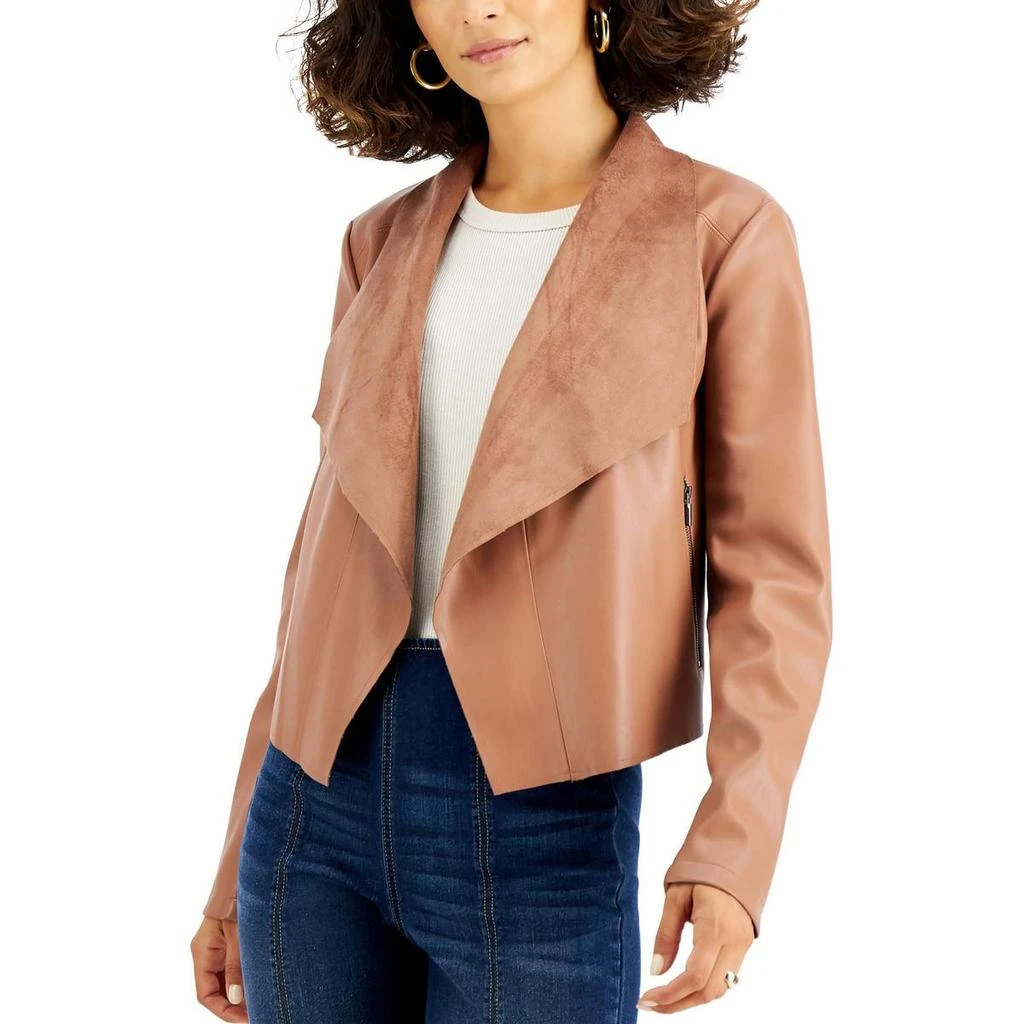 Bar III Womens Faux Leather Cropped Motorcycle Jacket 1