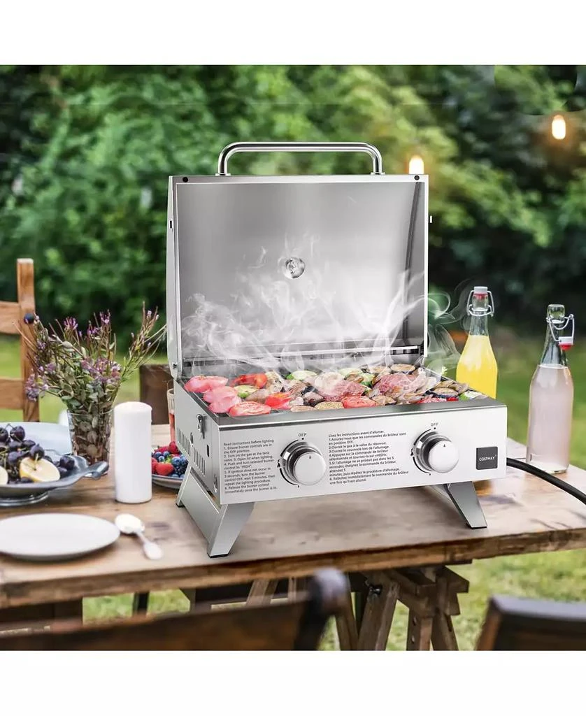GIVIMO Stainless Steel Propane Grill with Lid for Outdoor Camping Tailgating Picnic Party-Silver 2