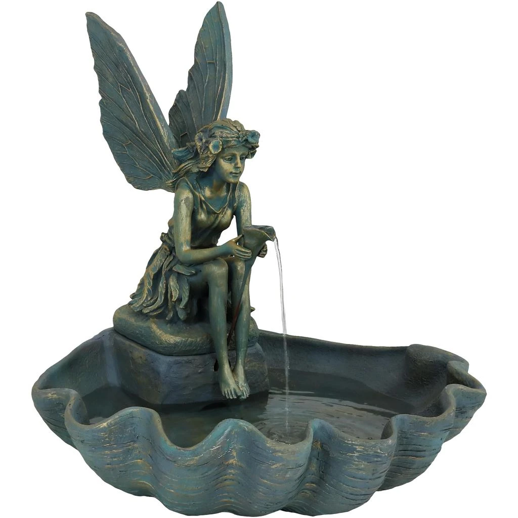 Sunnydaze 30"H Electric Fiberglass Fairy Shell Outdoor Water Fountain 1
