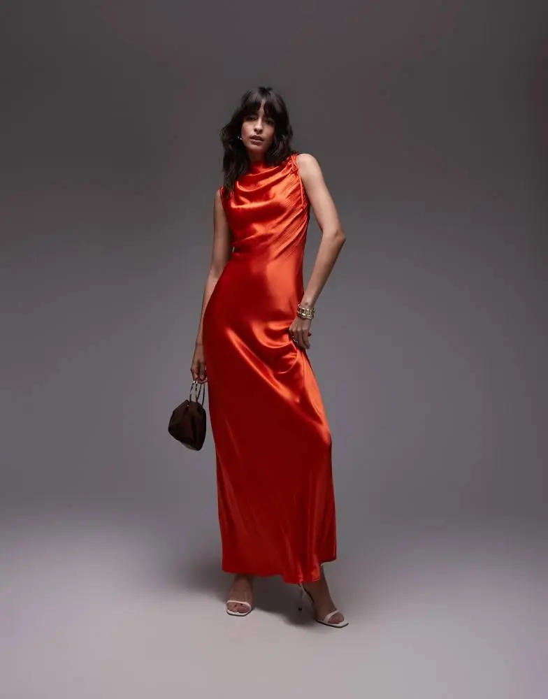 Topshop Topshop bias ruched arm hole maxi occasion dress in orange