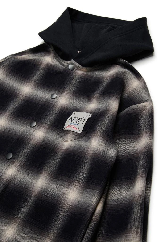 N°21 N°21 Kids Logo Patch Checked Hooded Shirt 3